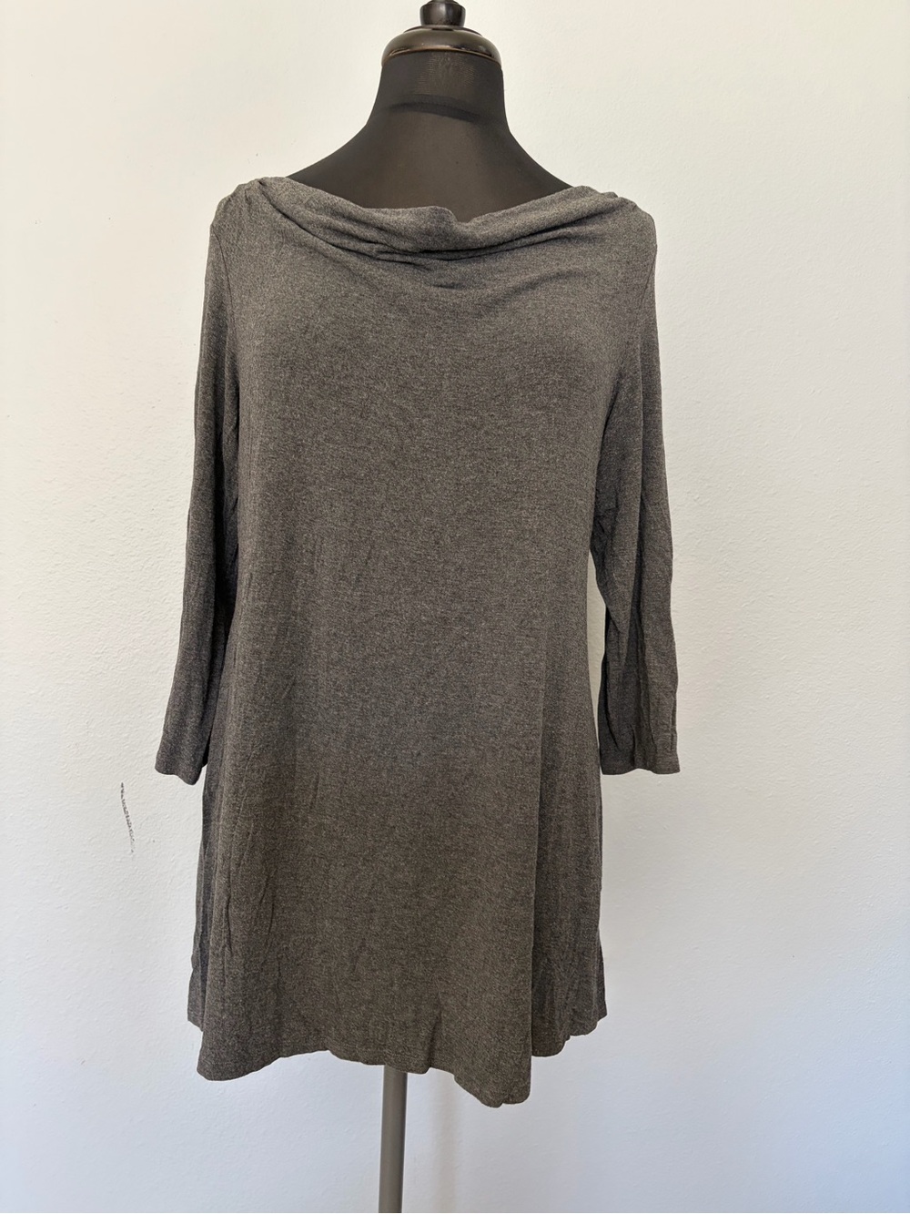 Eileen Fisher Gray 3/4 Sleeve Cowl Neck Knit Tunic